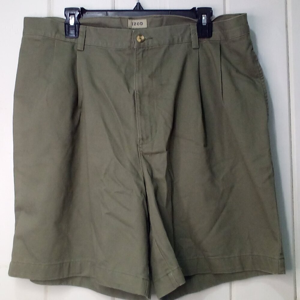 Izod Shorts Men 38 Casual Chino 100% Cotton Green